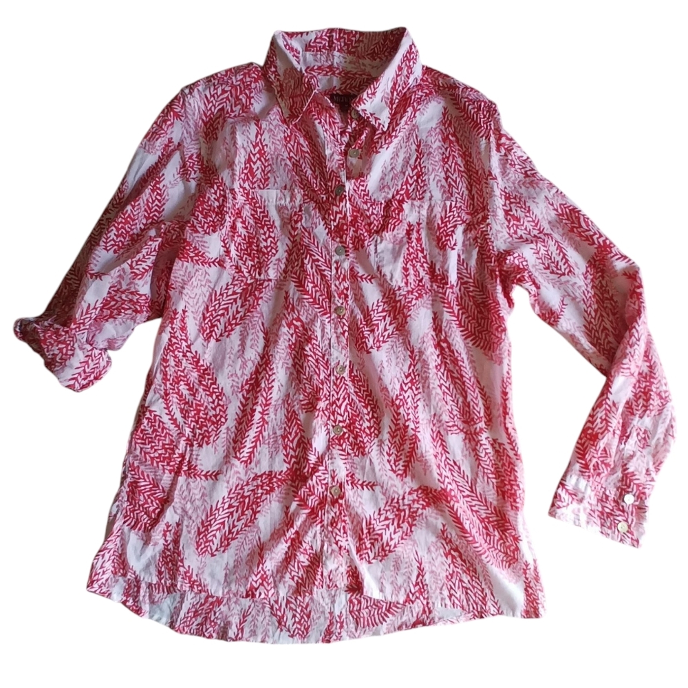 Merona Red & White Cotton Collared Button Front Shirt M